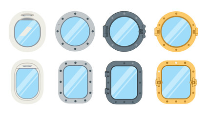 Set of round and rectangular ship porthole windows © Andrei