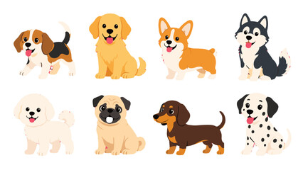 Cute cartoon dog breed collection in flat vector style © Andrei