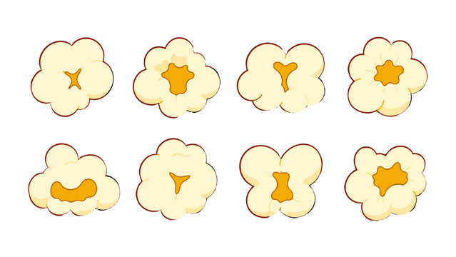 Set of cartoon popcorn pieces isolated on white background
