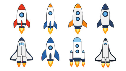 Set of colorful cartoon rockets and space shuttles icons © Andrei