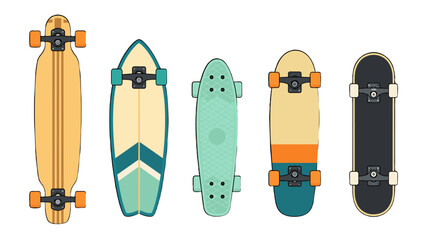 Set of five skateboard and cruiser board vector illustrations © Andrei