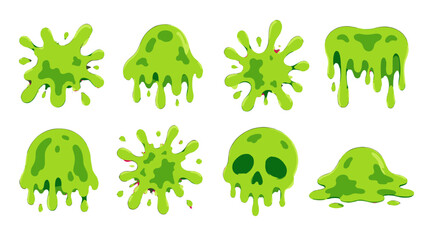 Set of green slime splashes drips and skull cartoon vector © Andrei