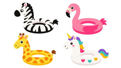 Obraz premium Set of animal themed inflatable swim rings in cute vector style