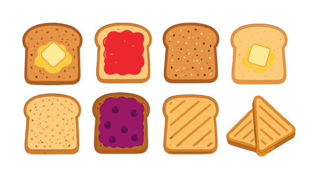 Cartoon toast and sandwich bread slices vector set