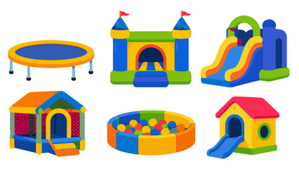 Colorful inflatable playground equipment set on white background © Andrei