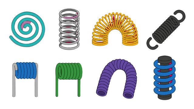 Set of colorful coil and helical spring vector illustrations