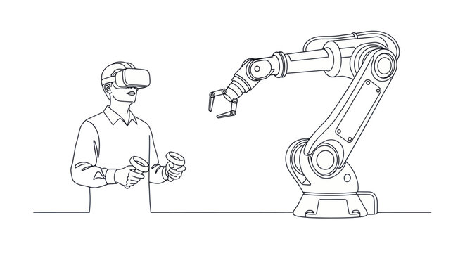 VR Headset Robot Control Line Art Vector