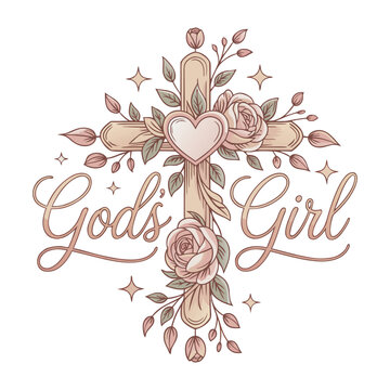 Gods Girl Floral Cross Christian T Shirt Design, Christian, faith