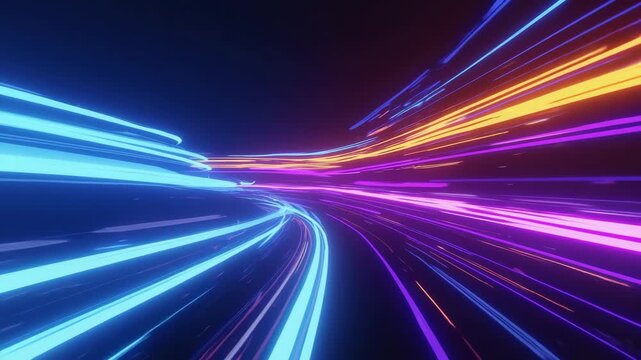 Futuristic Neon Speed Light Trails Racing Through Digital Highway