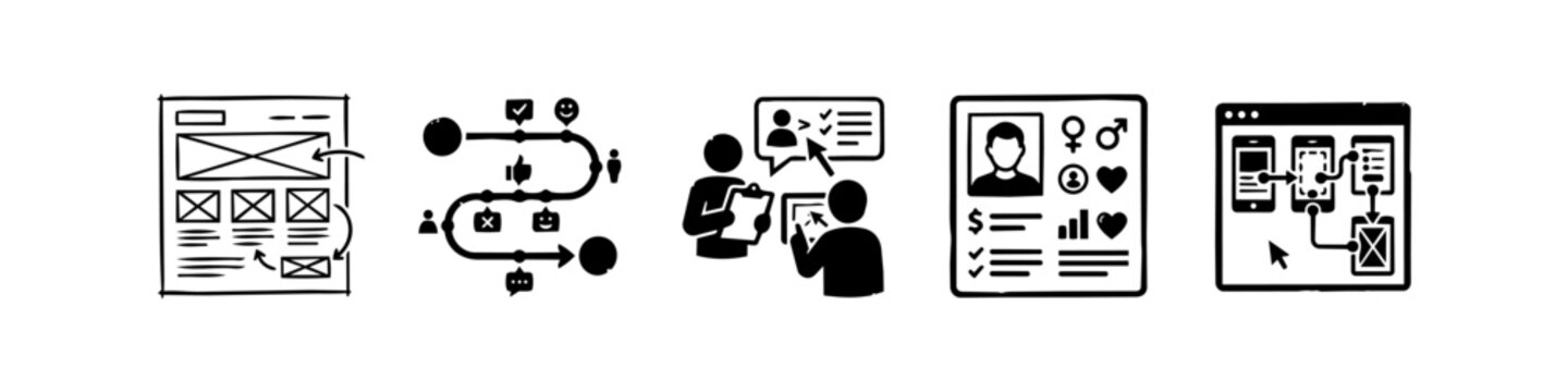 UX UI Design Process Sketchy Icon Set