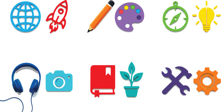 Flat vector icon set with smart technology nature wellness emblems and corporate data symbols on white background