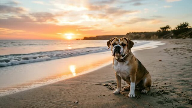 beabull dog beach sunset light coastal portrait video