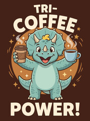Cartoon dinosaur holding coffee cups 1. © haidan