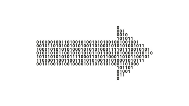 Binary code tech arrow vector icon digital data and computer science directional symbol