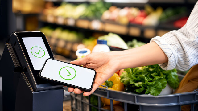 Contactless smartphone payment at grocery self checkout