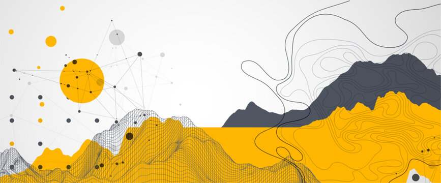 Trendy abstract wireframe background. Mountain art elements. Surface illustration. Vector.