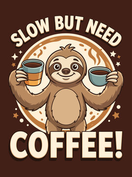 Sloth Holding Two Coffee Cups.