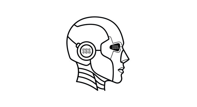 Robotic Head with Binary Code Outline Vector