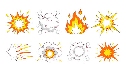 Cartoon explosion, smoke and fire burst icon set © Andrei