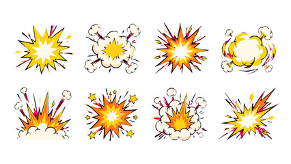 Set of comic explosion bursts and smoke cloud effects © Andrei