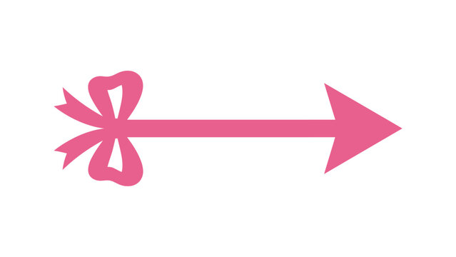 Pink bow fletched arrow vector icon cute decorative directional sign for girl and party designs