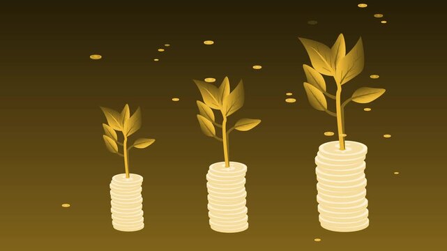 Growing wealth coin stacks with saplings Animation