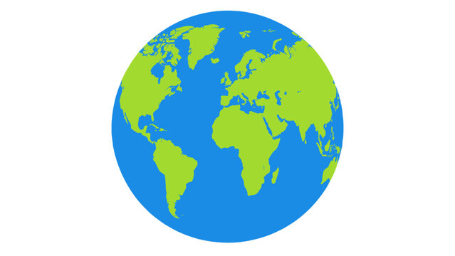 Simple vector globe with green continents and blue oceans