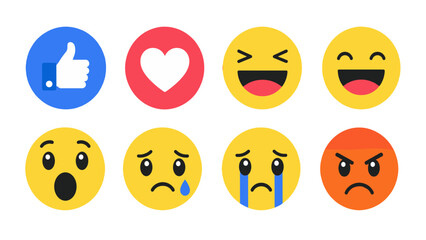 Fototapeta premium Set of social reaction icons and emoji faces on white