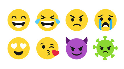 Fototapeta premium Set of colorful emoji faces and expressive cartoon icons