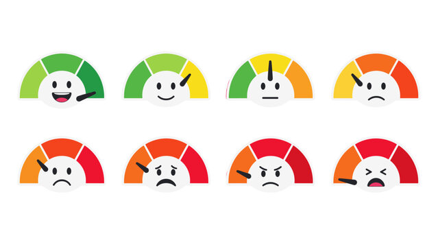 Set of satisfaction meter icons with facial expressions