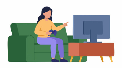 Flat illustration of a woman playing video games on a couch © RARIF
