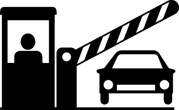 Car passing through toll booth with security barrier gate vector icon
