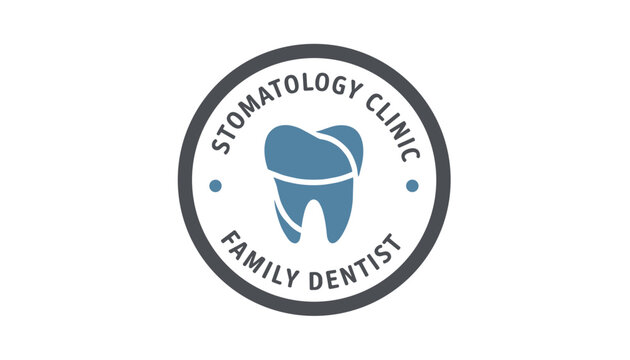 Professional logo for a stomatology clinic features a stylized blue tooth icon surrounded by a circular frame with clear text for family dentist.