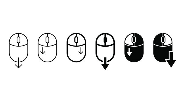 Computer mouse scroll down interface icons and action symbols with computer navigation interface