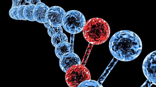 ​3D DNA Double Helix Rotating Animation with Mutated Red Strand for Medical and Genetic Science Concept