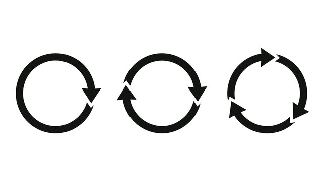Circular refresh and reload arrow cycle symbols with rotation interface direction graphics