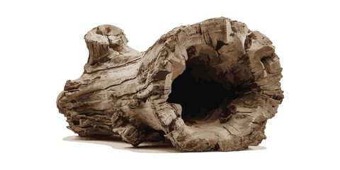 Hollow driftwood log isolated on white background, rustic natural tree stump texture with hole. © zixu