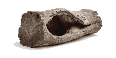 Hollow driftwood log isolated on white background, rustic natural tree stump texture with hole. © zixu