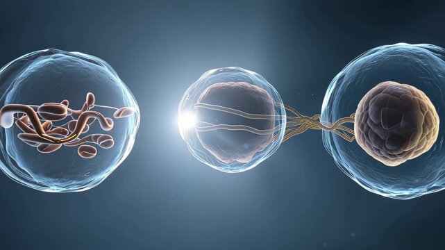 Cells undergo division and transformation during growth and development in a laboratory setting, representing stages of cellular activity and life processes