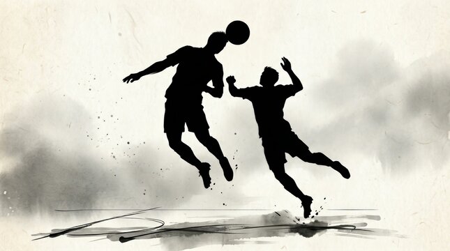 Silhouette of Two Players Engaging in a Sports Action Scene