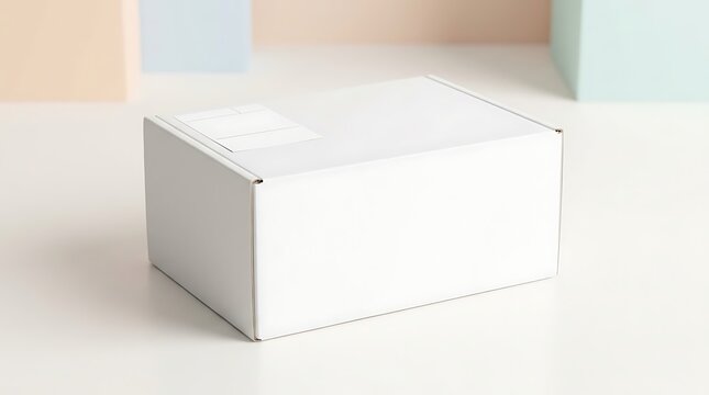 Blank white cardboard shipping box with return label mockup for ecommerce logistics delivery and parcel service branding