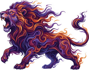 Powerful roaring fantasy lion with a mane of swirling flames and fire vector illustration isolated on white background © Mst