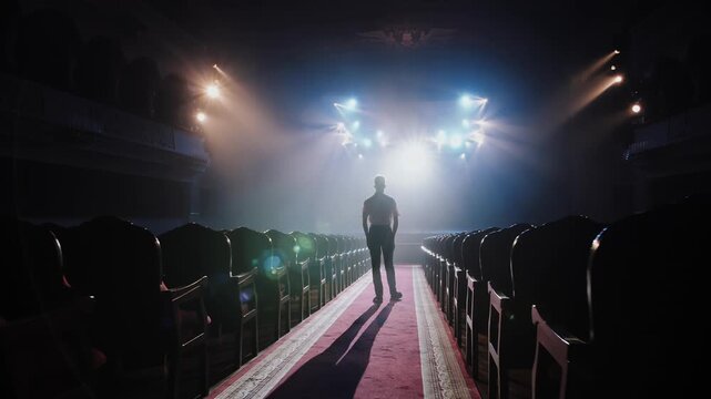 Man Silhouette as Protagonist Metaphor Facing Mysterious Portal Light