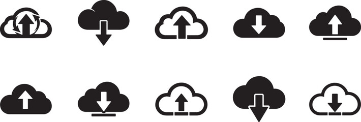 Fototapeta premium Cloud download and upload icon set, flat vector signs for mobile apps, web interfaces and UI design.