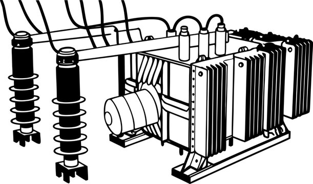 Black and white line of an electrical power transformer