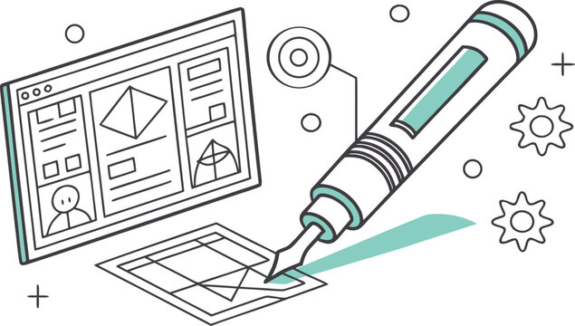 Cad software interface with technical pen and geometric