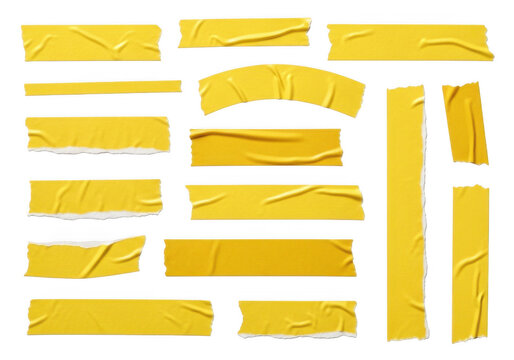 Assorted yellow sticky notes in various shapes and sizes isolated on transparent background isolated on transparent background