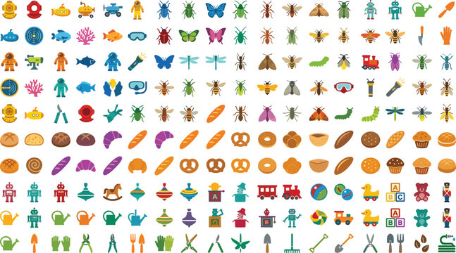 Mega Set of Pixel Art Game Assets Featuring Scuba Divers, Insects, Bakery Goods, Kids Toys, and Gardening Tools