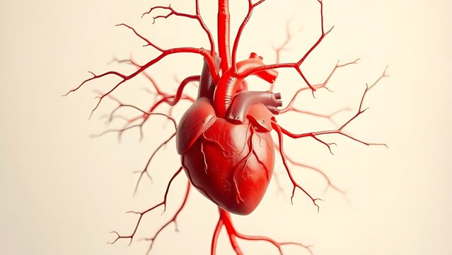 Anatomical models of red lungs and heart with clear vessels.