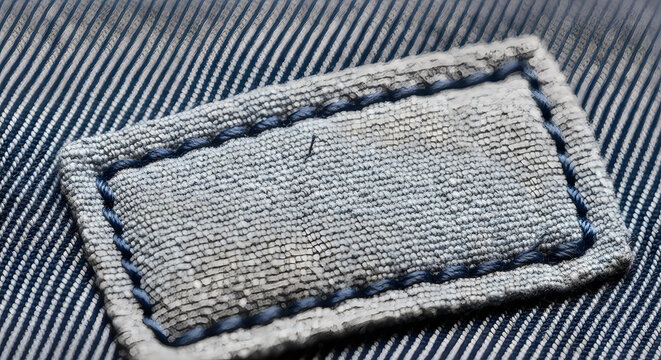 Closeup of a blank fabric label stitched onto denim fabric